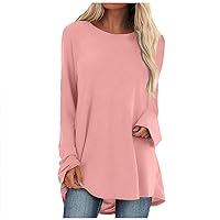 FYUAHI Women's Halloween Outfits for Women Fashion Casual T-Shirt Solid Color Long Sleeve Round Neck Medium Long Top