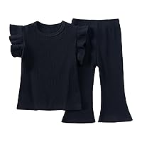 Baby Girl Twin Outfits Newborn Baby Boy Girl Clothes Solid Cotton Short Sleeve Knitted Ribbed (Black, 12-24 Months)
