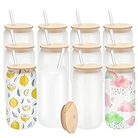 12 Pack Sublimation Glass Cans Frosted 16oz Blanks Sublimation Beer Can Glass Borosilicate Glasses Tumbler with Bamboo Lids and Straws for Beer, Juice, Soda, Iced Coffee, Drinks (12)