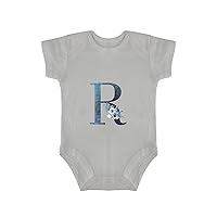 Customized Baby Body Suit Floral Monogram Letter R Dark Green Ink Word Infant Bodysuit Alphabet Letters Baby Announcement 3months