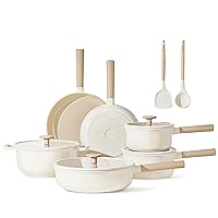 CAROTE 12 Pcs Pots and Pans Set, Nonstick Ceramic Cookware Sets, Health Non Stick Induction Cookware Kitchen Granite Cooking Set w/Frying Pans & Saucepan, PFOS, PFOA Free