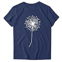 Women's Basic S Fashion Flower Printing O-Neck Short T-Shirt Loose Blouse Top Shirt Summer Tops
