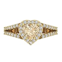 Clara Pucci 1.75ct Heart Cut Solitaire W/Accent Genuine Natural Brown Morganite Wedding Promise Anniversary Bridal Ring 18K Yellow Gold