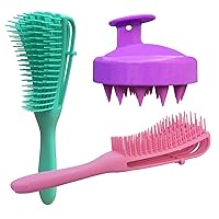 ASAKAA Hair Shampoo Brush&Hair Detangler Brush Set,Hair Scalp Massager Shampoo Brush&Detangler Brush Comb for Natural Black Hair(1Pcs Massager Brush +2Pcs Detangling Brush)