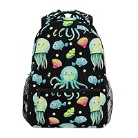 ALAZA Watercolor Octopus Shells Jellyfish Large Backpack Personalized Laptop iPad Tablet Travel School Bag with Multiple Pockets