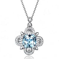 1.85ct Natural Cushion Cut Aquamarine Diamond Pendant 14k White Gold 925 Sterling Silver Necklace Chain