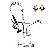 WOWOW 8 Inch Adjustable Wall Mount Faucet with Pull Down Pre-Rinse Sprayer, Chrome Finish