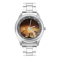 African Lions and Sunset Men's Quartz Watch Stainless Steel Wrist Watch Classic Casual Watch for Women