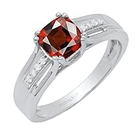 Dazzlingrock Collection 6 MM Cushion Gemstone & Round Diamond Ladies Bridal Engagement Ring, Sterling Silver