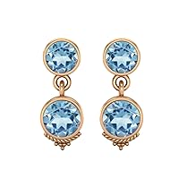 6MM Round Aquamarine Gemstone 925 Sterling Silver Dual Stone Drop Dangle Women Earrings Bohemian Jewelry