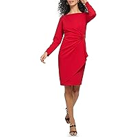 DKNY Women's Long Sleeve V-Neck Side Ruched Sheath with Hardware Dress