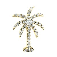 14K Yellow Gold 1ctw Round Diamond Palm Tree Pendant (Chain NOT included)