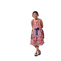 Hand Block Printed Floral Pure Cotton Kids Dress, Tiered Dress for Girls, Girls Clothing, Girls Dresses, Kids Clothing