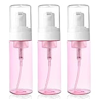 3-Pack Travel-Sized Foaming Pump Bottles - Empty Foaming Liquid Soap Dispensers - for Refillable Travel Hand Soap Shampoo Foaming Castile Cosmetics - BPA Free (100ml/3.3oz) (Pink)