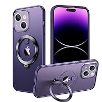 Omorro Compatible with iPhone 14 Plus Case with Invisible Ring Holder Kickstand, Military Grade Matte Slim Phone Cover Magnetic Case Shockproof Protective Case Cover for Women Men,Purple