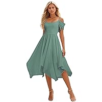 Cold Shoulder Bridesmaid Dresses for Women Short Formal Dress with Sleeves Chiffon Evening Gown