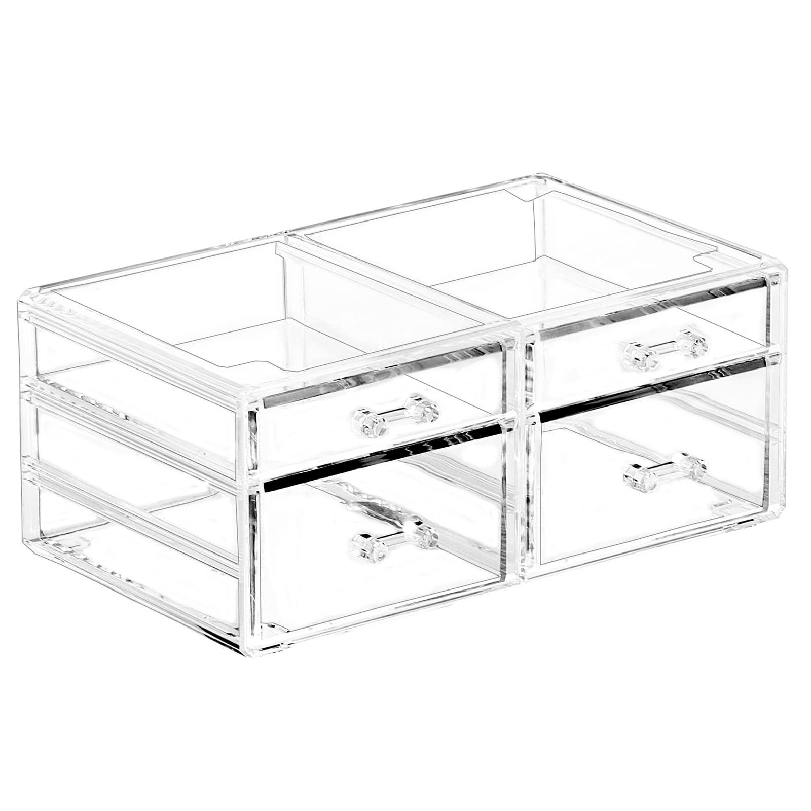 Cq acrylic Makeup Organizer and Storage Stackable Skin Care Cosmetic Display Case Make up Stands For Jewelry Hair Accessories Beauty Skincare Product Organizing Clear 4 Drawers