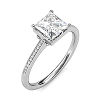 2 CT Princess Cut Moissanite Engagement Rings In 14K White Gold & 925 Sterling Silver Solitaire With Accents Ring Wedding Ring Anniversary Ring