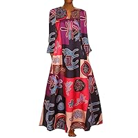 African Print Maxi Dresses for Women Vintage Printed Sleeveless Plus Size Bohemian V Neck Maxi Long Dress