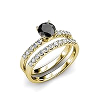 Black & White Natural Diamond Bridal Set Ring & Wedding Band (VS2-SI1, F-G) 1.45 ctw 18K Gold