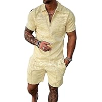 Mens Short Sets 2 Piece Outfits Polo Shirt Fashion Summer Tracksuits Casual Set Short Sleeve and Shorts Set