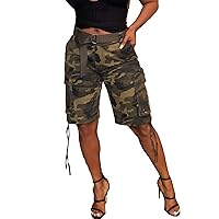 Vakkest Women's Camo Cargo Shorts Casual Trendy High Waisted Summer Joggers Camouflage Print Short Pants with Pockets