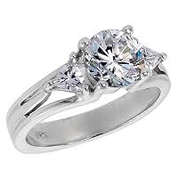 Sterling Silver Cubic Zirconia Engagement Engagement Ring Brilliant Cut Trillium Side Stones, Sizes 6-10