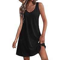 Womens Summer Dresses 2024 Casual Boho Beach Vacation Mini Sundress V Neck Sleeveless Tank Dresses with Pockets