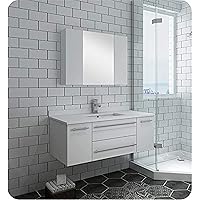 Fresca Lucera 42 Inch White Wall Hung Modern Bathroom Vanity and Medicine Cabinet - White Undermount Sink with 1 Soft-Closing Drawer, 2 Storage Cabinets - Faucet Not Included - FVN6142WH-UNS