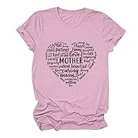 Funny Sayings Mom Shirts for Women Trendy Crew Neck Short Sleeve Tops Love Heart Letter Printed T Shirts