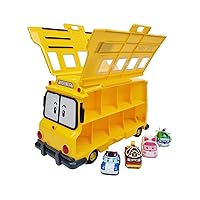 Robocar Poli Toys, [School Bus Carrier + 4 Die-Cast Metal Toy Cars/Poli, Roy, Amber, Helly] Vehicle Storage Transporter Playset, Kids Toys for Ages 3 and up