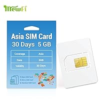 Asia SIM Card 30Days 5GB, Activation Required, Prepaid Data Only Asia SIM Card, Japan, Korea, Thailand, HK, Macau, China, Mongolia,Singapore, Malaysia,Indonesia, Cambodia,Vietnam