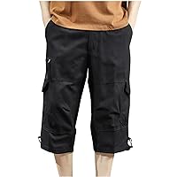 Mens Below Knee Cargo Shorts 3/4 Long Cargo Pants Multi Pocket Workwear Bermuda Shorts Outdoor Sweatpants Capris