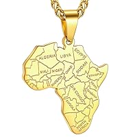 GOLDCHIC JEWELRY Africa Map Necklace for Men, Stainless Steel African Tribal/Egyptian Eye of Horus/I LOVE AFRICA/Elephant Africa Map Hiphop Necklace Unisex with 22”+2”Adjustable Chain