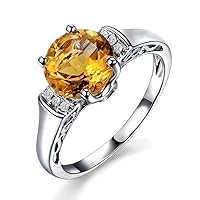 Unique Vintage Genuine Citrine for Women 14K White Gold Natural Diamond Engagement Wedding Ring