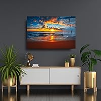Sunset Over The Sea Tempered Glass Wall Art Perfect Modern Decor Fabulous New Year Gift Glass UV Printing Durable Product (50x70 cm (20x27 inches))