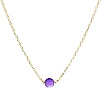 22 inch Long Solid 925 Sterling Silver Chain with 8 mm Round Smooth Amethyst Beads Gold Plated Chain Necklace for Women, Girls & Teens.