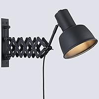 DECOLUCE Accordion Swing Arm Wall Sconces, Industrial Plug in Wall Light Fixtures for Bedroom Living Room, Modern Reading Wall Lamp for Bedside Study Room, Workbench Lighting, Black