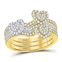 The Diamond Deal 10kt Two-tone Gold Womens Round Diamond 3-Piece Heart Ring 1/2 Cttw
