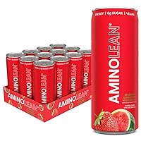 AminoLean Energy Drink, Sugar Free Amino Lean Energy, Pre Workout Vegan, Sparkling Strawberry Watermelon (12 Pack)