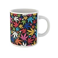 Coffee Mug Weed Colorful Cannabis Leaves on Pattern Marijuana Ganja Smoke 11 Oz Ceramic Tea Cup Mugs Best Gift Or Souvenir For Family Friends Coworkers
