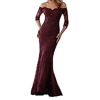 Mermaid/Trumpet Elegant Evening Dress Off Shoulder Sweep Brush Train Formal Dress 2024 HF003