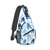 Blue Poodle Polka Dot Print Crossbody Backpack Shoulder Bag Cross Chest Bag For Travel, Hiking Gym Tactical Use