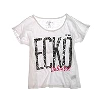 Ecko Unltd. Womens Lace Open Neck Graphic T-Shirt, White, Small
