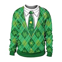 Irish Festive Clothing,3D Digital Print Long-Sleeved Crewneck Pullover Couple Sweatshirt,Green Clover Cosplay Costume.