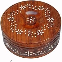 wooden flower inlay design casserole chapati box/roti box with lid for kitchen