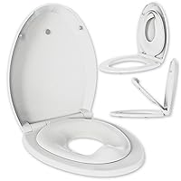 Quick Flip Toilet Seat with Built-In Potty & Splash Guard for Toddler Training, Slow Close (Elongated, White) - Jool Baby