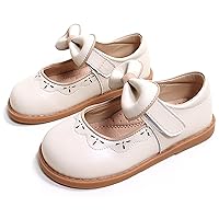 WUIWUIYU Toddlers Little Girls Ankle Strap Hook&Loop Front Bow Cute School School Dress Shoes Mary Jane Shoes