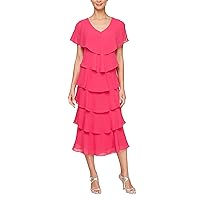 S.L. Fashions Women's Long V-Neck Ruffle Tiered Dress