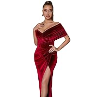 Luxury Elegant Women Evening Gown Dress Satin One Shoulder Split Sexy Long Midi Dress